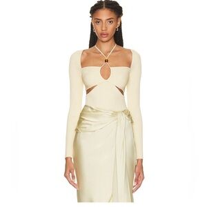 NWT Jonathan Simkhai Elenor Ribbed Knit Halter Top in Dried Pineapple Sz M